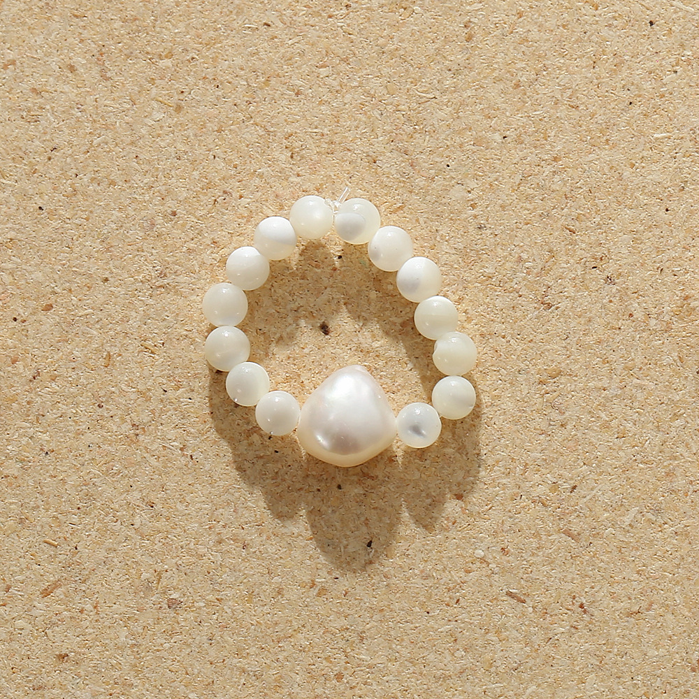 淡水珍珠木珠组合松紧戒指 韩国时尚少女摆拍尾戒 可调节批发