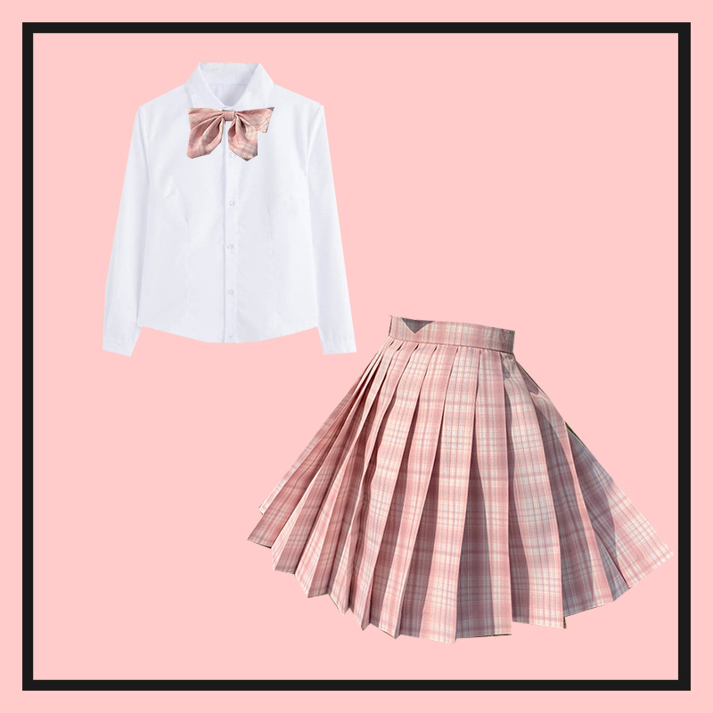 少女心事兔缝缝正版原创jk制服裙学生粉色格裙日系百褶裙短裙