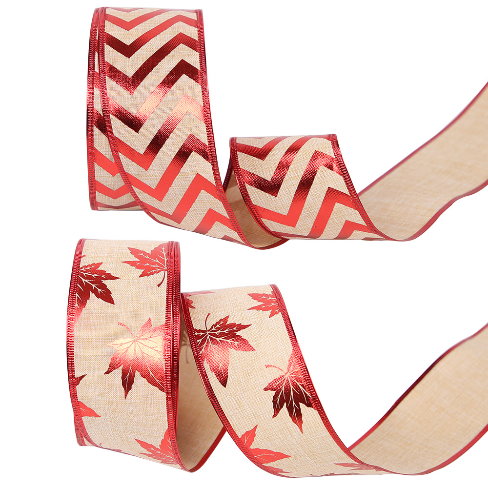 丝带圣诞节礼物彩带涤纶枫叶麋鹿圣诞树烘焙蛋糕包装饰蝴蝶结织带