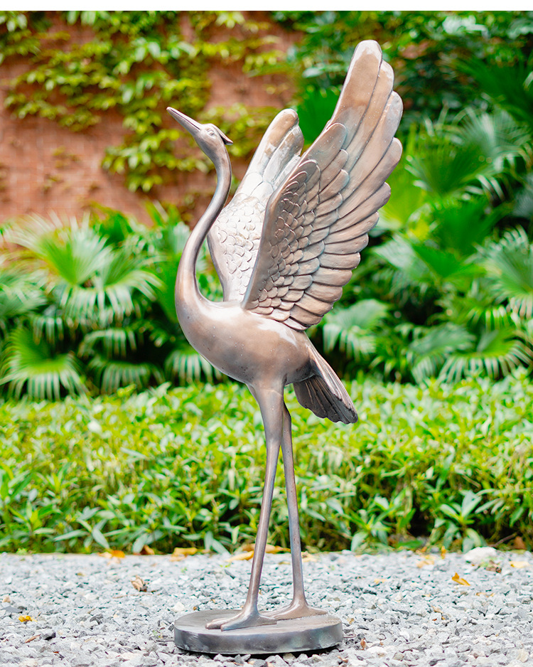 仿铜仙鹤雕塑大型水池玻璃钢模型户外草坪园林装饰丹顶鹤景观摆件