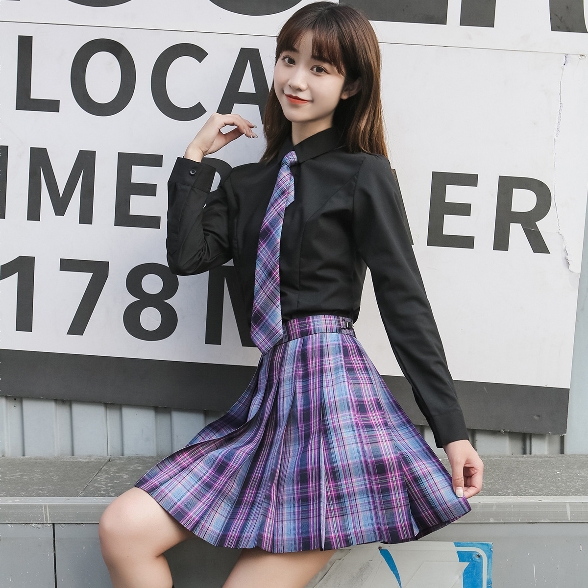 坂桥电竞少女jk制服裙春夏学院风紫色格裙日系软妹学生百褶裙短裙