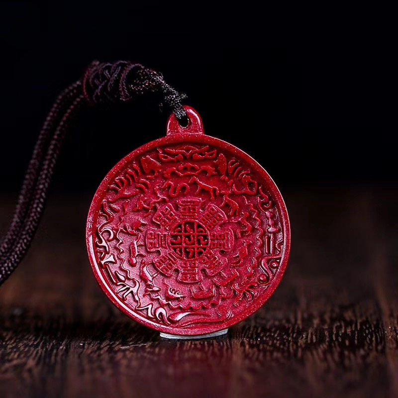 本命年朱砂八卦吊坠男辟邪保平安生肖太极紫金砂九宫八卦牌挂件女