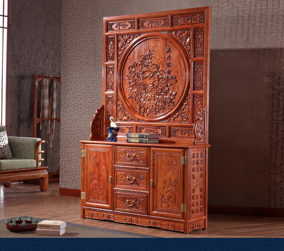 红木屏风柜全实木落地雕花座屏花梨木中式仿古隔断屏刺猬紫檀家具