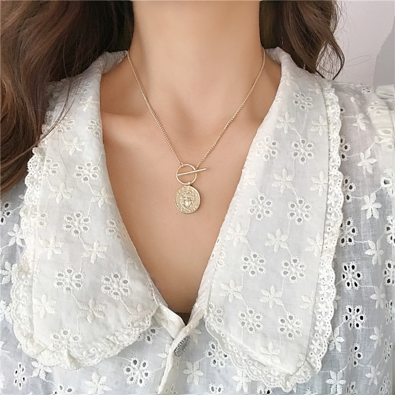 欧美范简约设计感美人头像吊坠项链个性唯美网红气质百搭锁骨颈链