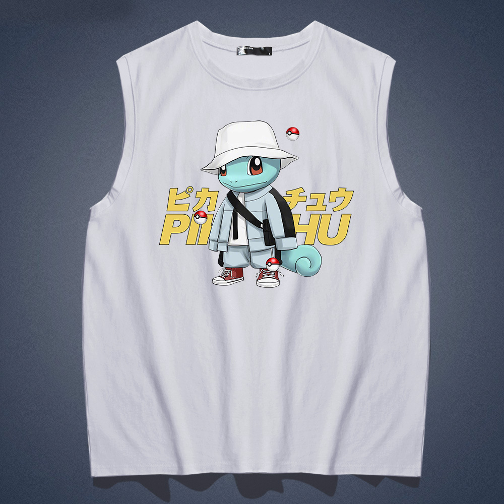 2020新款背心春夏圆领宽松大码纯棉打底衫皮卡丘动漫杰尼龟上衣