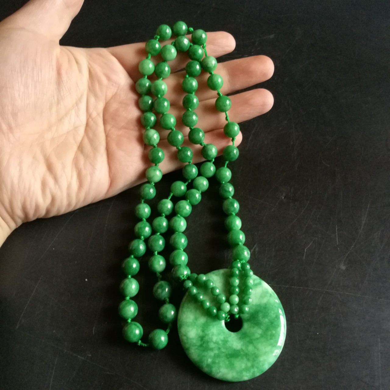 新款玉石干青翡翠色满绿平安扣挂件项链毛衣链吊坠男女款饰品