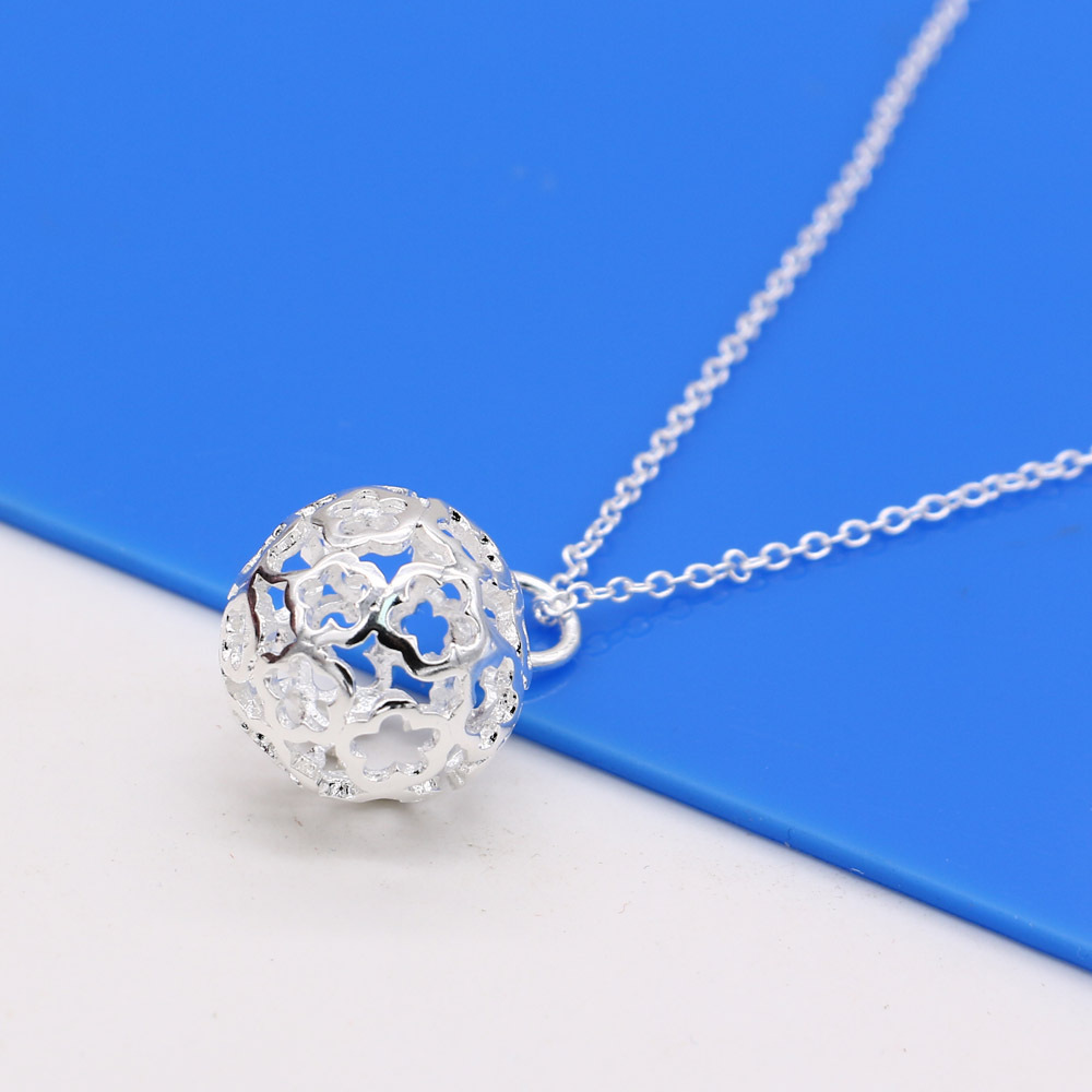 工厂直批发镀s925纯银镂空玲珑球吊坠锁骨项链日韩女简约气质首饰