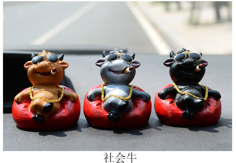 霸气抽烟动物摆件 创意社会狗牛猫鼠猪车载摆件家居汽车装饰摆件