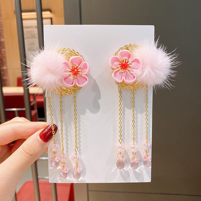 New Children's Han Chinese Costume Headwear Chinese Style Mink Tassel Antique Hairpin Girls Baby Princess Accessories Hairpin