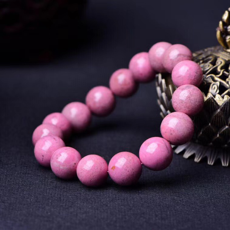 天然蔷薇辉石手链美国玉化粉色蔷薇辉巴西深红蔷薇单圈水晶手串女