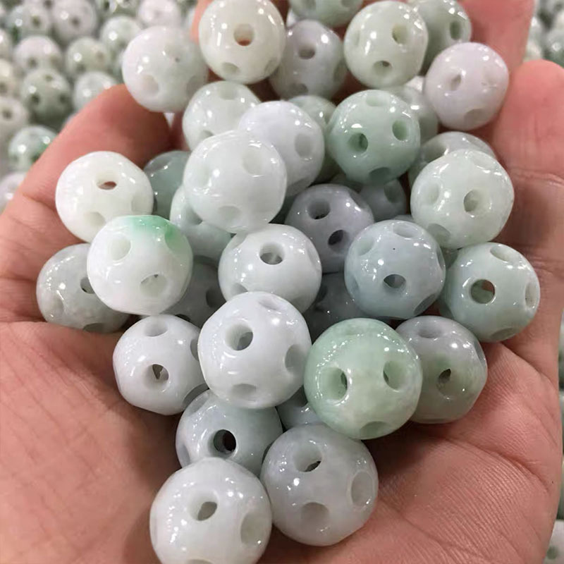 a货缅甸翡翠散珠 翡翠路路通圆珠大号金钱珠散珠diy配饰批发