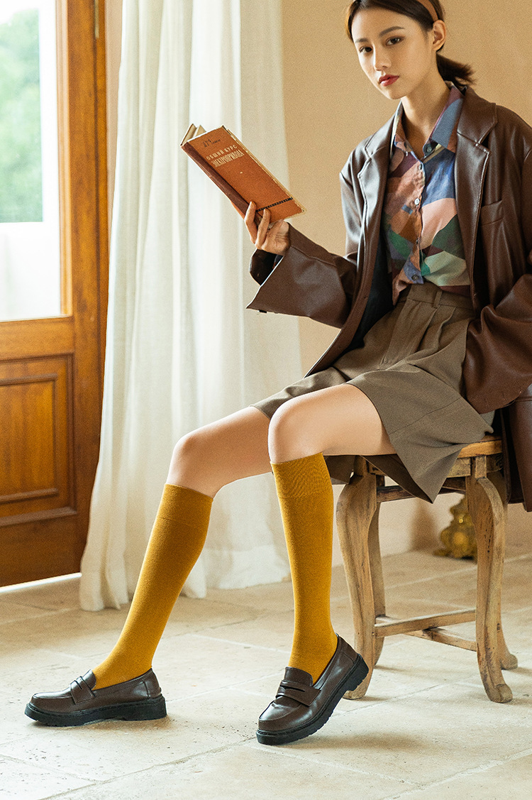 小腿袜女棉秋冬季日系纯色过膝袜百搭文艺学生长筒袜