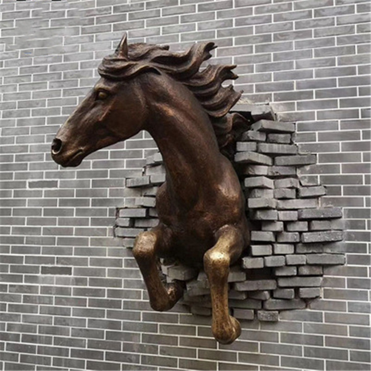 玻璃钢马头雕塑树脂仿铜半身马雕塑壁挂墙挂马雕塑室内外酒店摆件