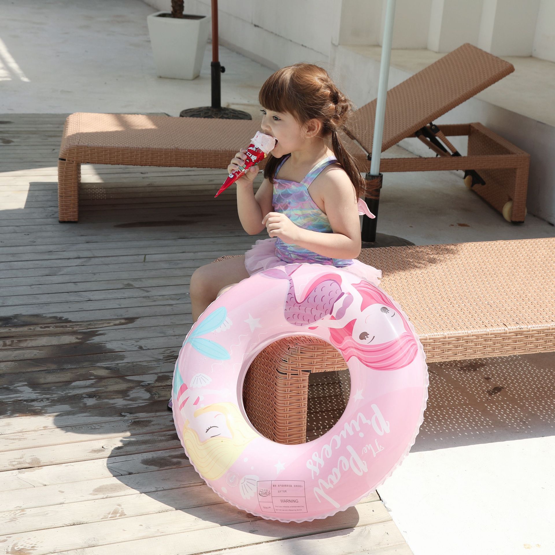 现货供应 ins网红亮片卡通儿童游泳圈加厚美人鱼泳圈小孩腋下圈