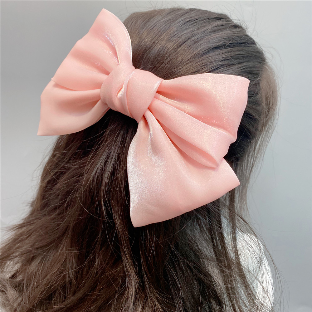 a073仙女欧根纱蝴蝶结发夹少女甜美半扎发发卡法式气质弹簧夹卡子