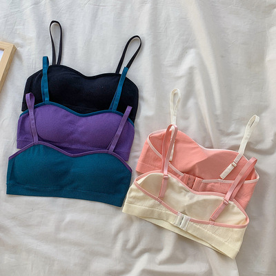鬼马少女撞色1/2杯小胸内衣无钢圈文胸裹胸半杯学生背心美背1912
