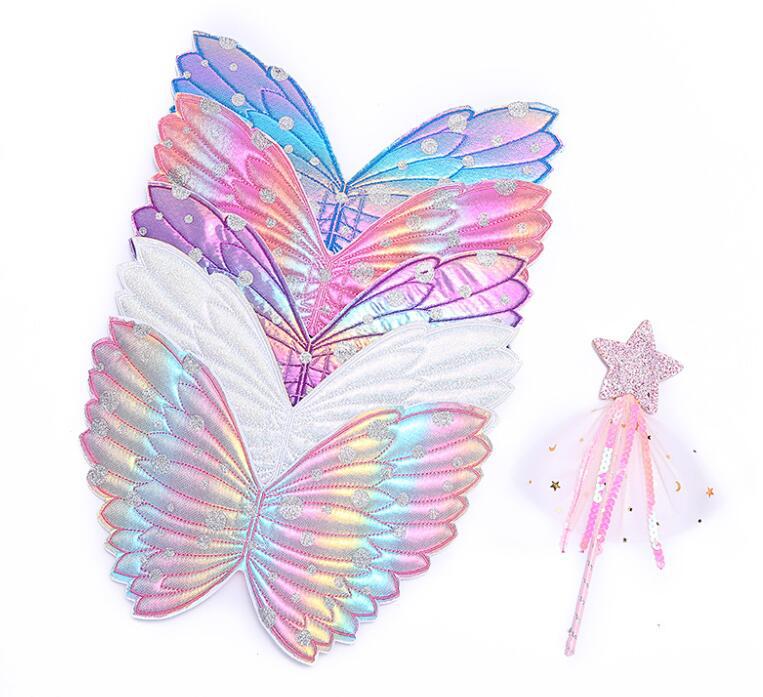 ins跨境爆款2019可爱儿童演出服装道具渐变彩色蝴蝶公主天使翅膀