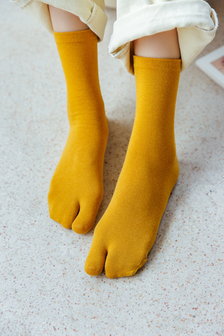 20秋冬新款 情侣二趾袜 日系纯色百搭中长筒袜子 男女全棉分趾袜