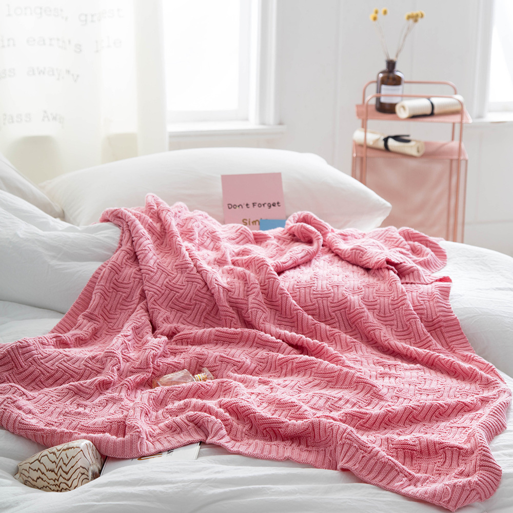 Popular Cotton Knitted Blanket Knitted Wool Blanket Leisure Office Nap Blanket Sofa Blanket Four Seasons Available Cotton Blanket