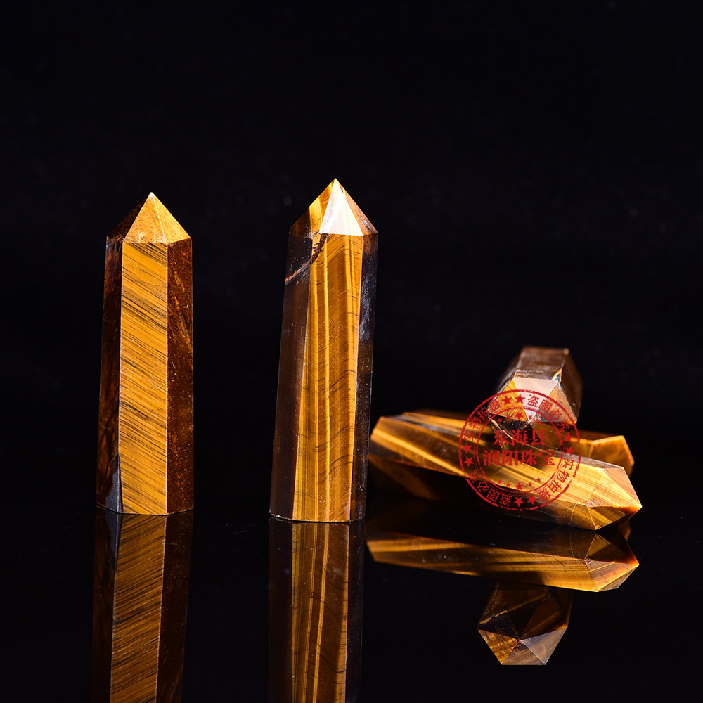 天然黄虎眼石单尖水晶柱六棱柱灵摆能量晶石原石打磨冥想石灵修