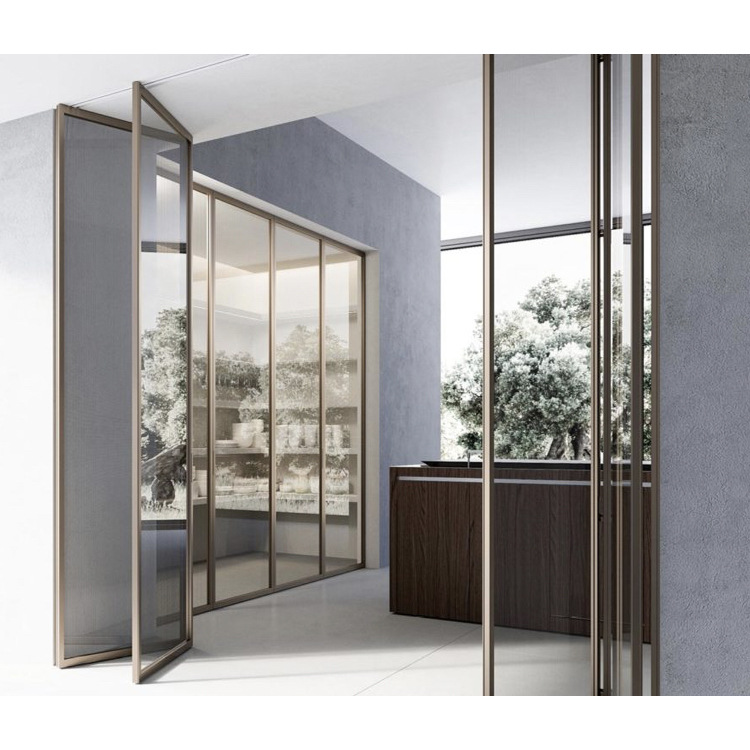 轻奢极窄铝钛合金边框玻璃折叠门推拉移门办公室阳台客厅隔断门
