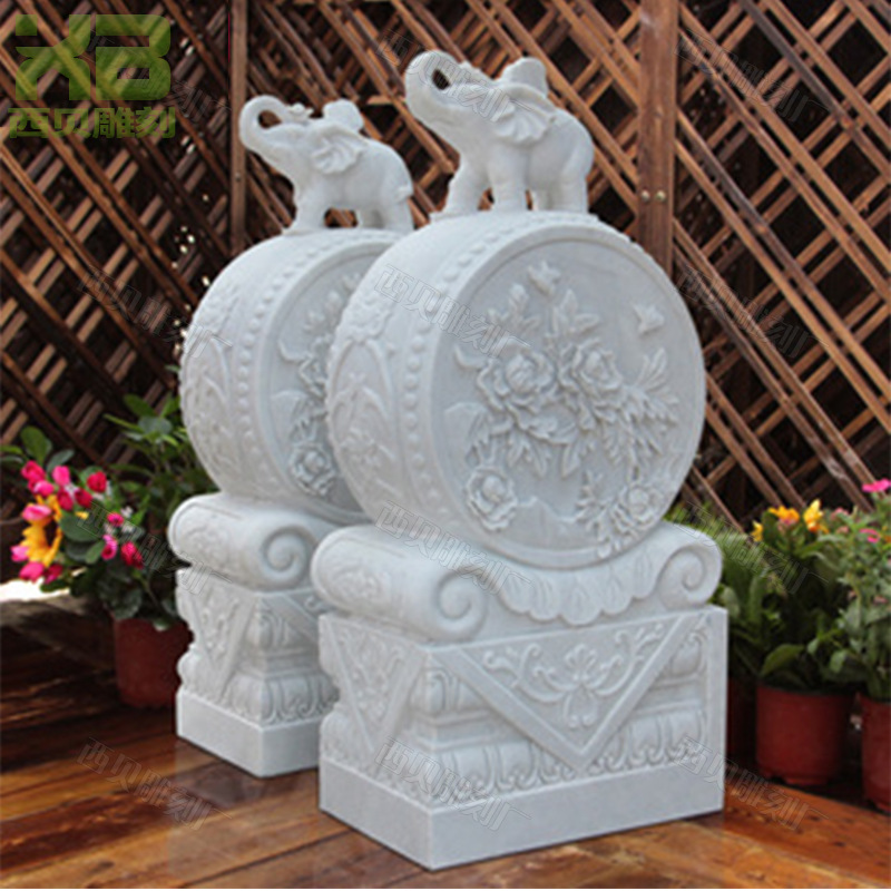 大理石石材汉白玉门鼓工厂现货批量吉祥如意小象门墩抱鼓石