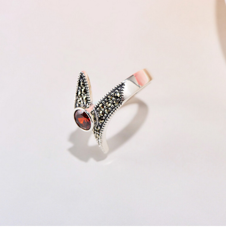s925纯银石榴石马克赛简约复古宫廷风闭口戒指女士时尚小众银首饰