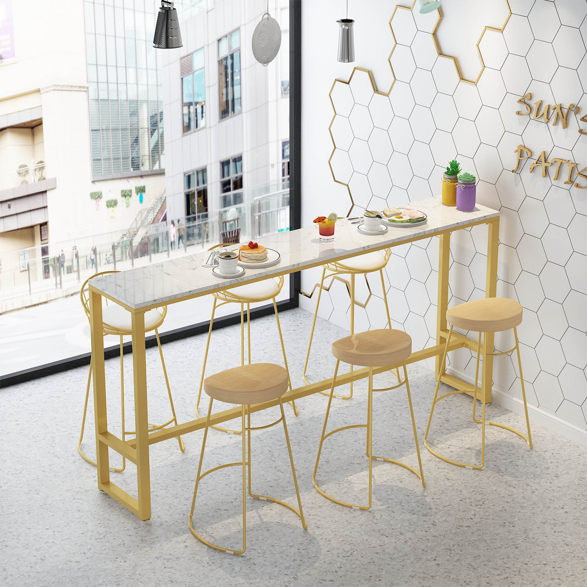 现代简约大理石吧台 轻奢网红酒吧台桌 奶茶店咖啡厅休闲吧台桌椅