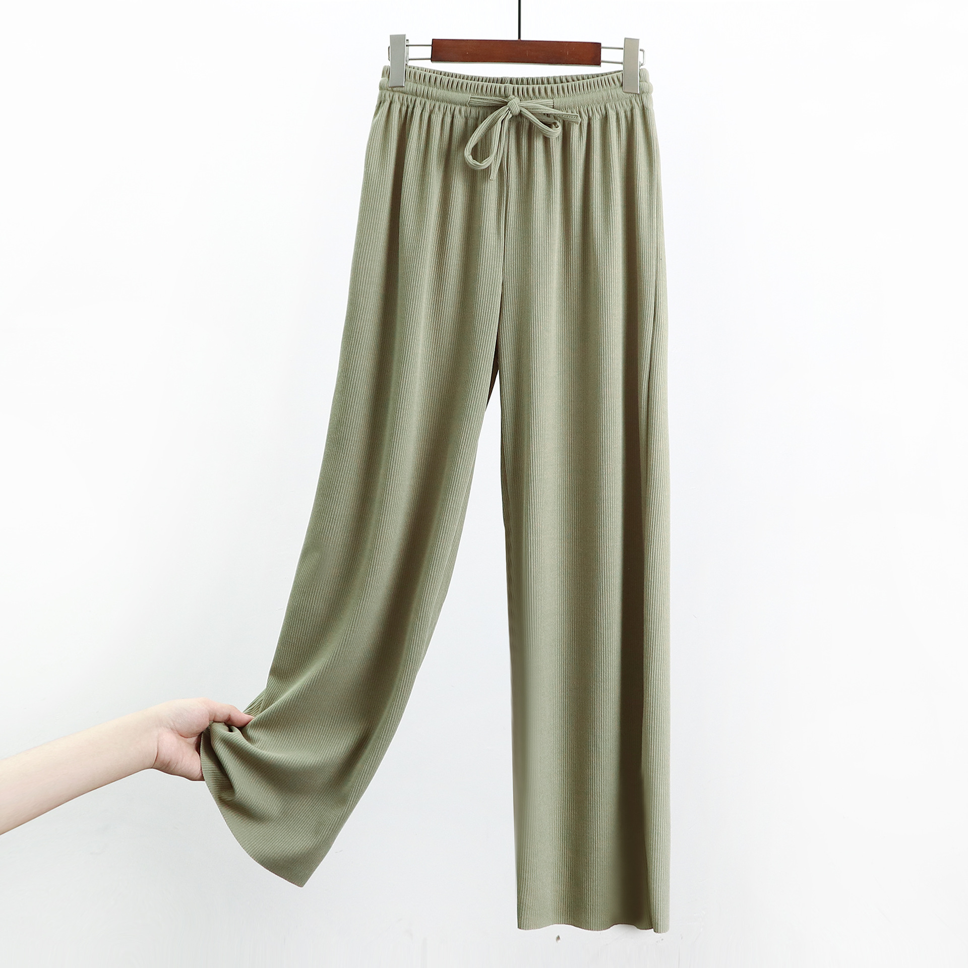 针织长裤子女装春秋季坠感阔腿裤高腰宽松直筒长裤休闲垂感拖地裤