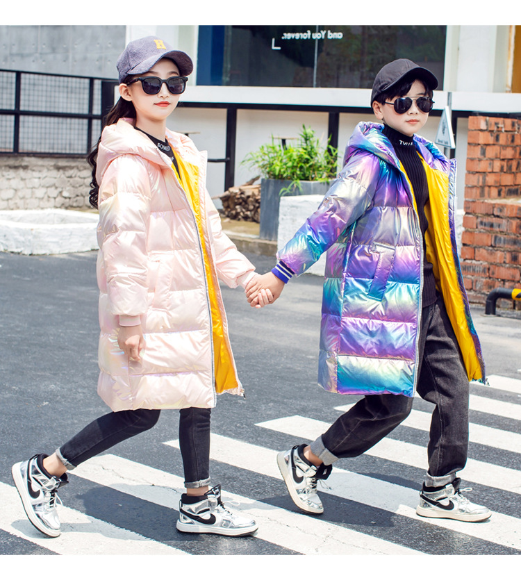 Children's down Jacket Anti-Season Mid-Length Children's Clothing New Colorful down Jacket Hooded Jacket Korean Style