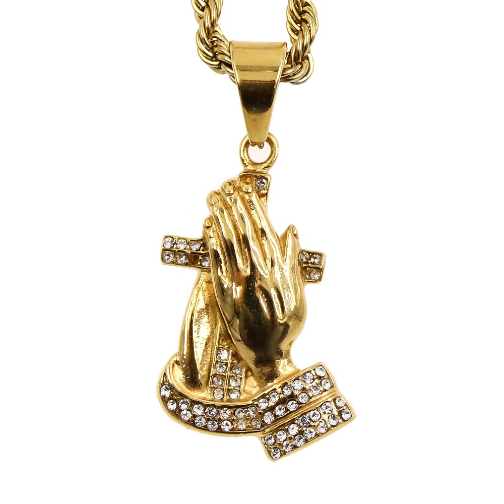 亚马逊wish跨境爆款耶稣祈祷之手十字架项链