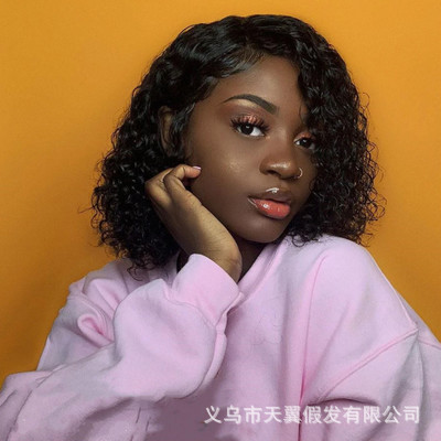 爆款跨境非洲欧美假发女款 中分短卷发蓬松黑色小卷发中长发头套