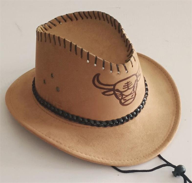 Factory Deerskin Velvet Chicken Feather Western Cowboy Hat Printed Cow Head Billycock Outdoor Travel Performance Hat