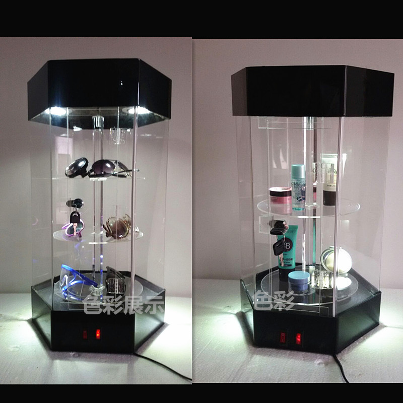 亚克力旋转展示柜饰品汽车配件手表手办牙模3d眼镜柜台样品陈列柜