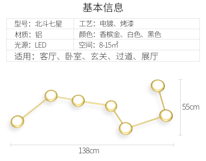 客厅吸顶灯创意北斗七星壁灯两用北欧轻奢个性设计背景墙装饰灯具