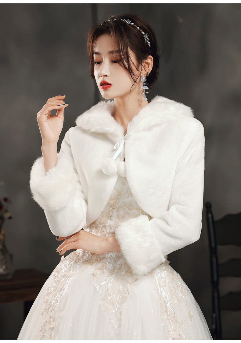 婚纱披肩冬新娘结婚礼白色伴娘服晚礼服春秋季外套长袖外披斗篷毛