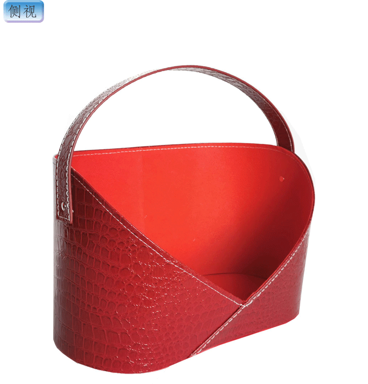 中号礼篮鳄鱼皮礼品篮pu收纳筐手提篮子皮质礼物包装篮心形皮篮子