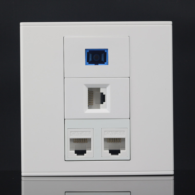 86型网络光纤插座 3个免打电脑网口网线 sc单口光纤墙壁插座面板