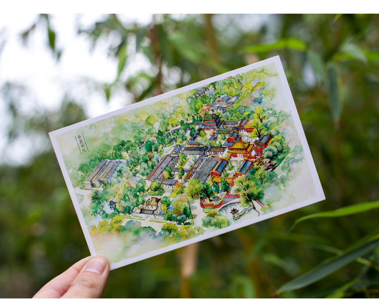 书境文创手绘长沙风景明信片旅游文创特色纪念品橘子洲 爱晚亭