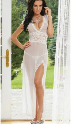 European and American Style Sexy Underwear Tulle Sexy Uniform Temptation Transparent Mesh Nightdress/White Medium Size Sexy Nightdress Factory