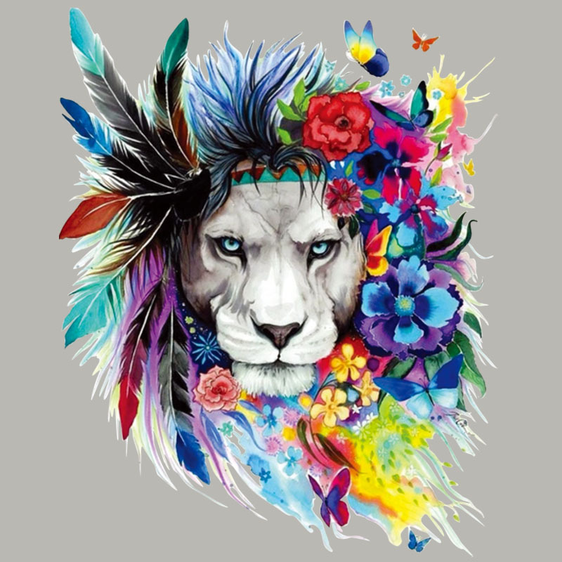 高清3d手绘水彩狮子热转印烫画外贸速卖通 wish ebay热卖烫画贴