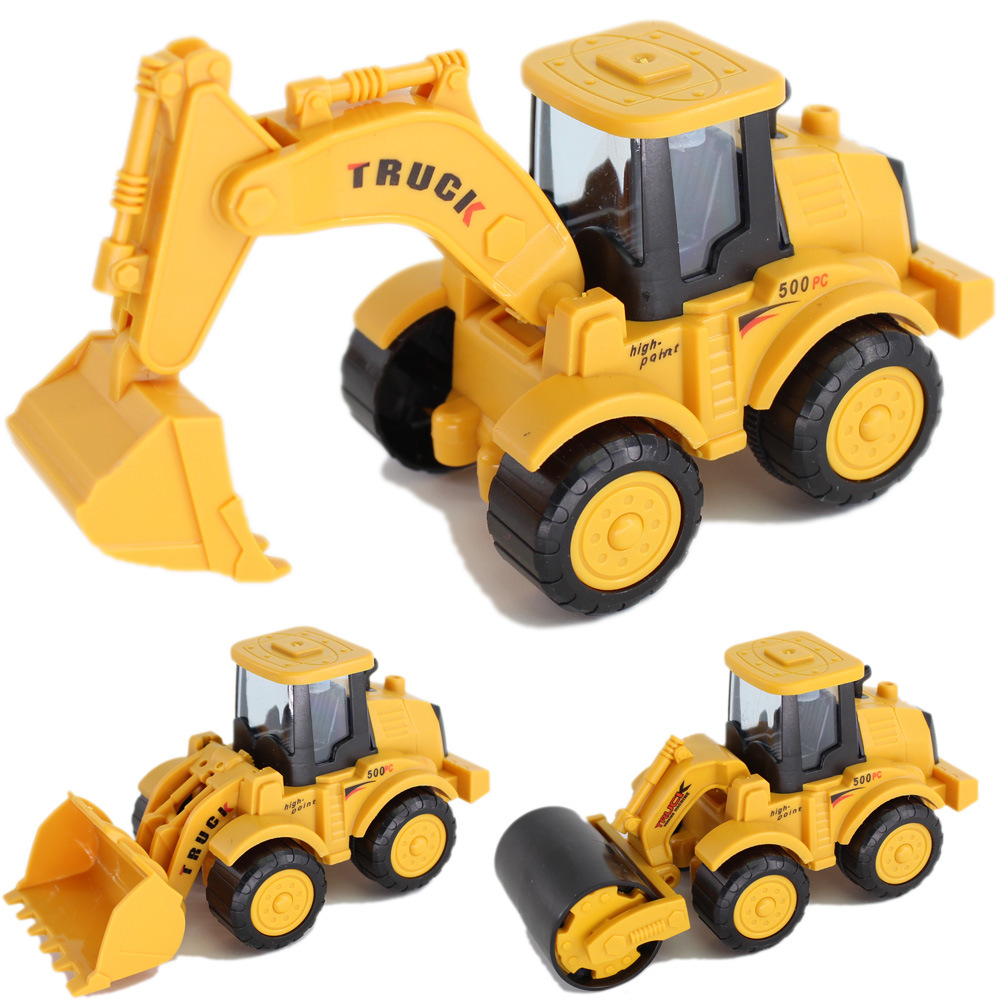 儿童惯性工程车三款混装挖土压路推土机模型玩具