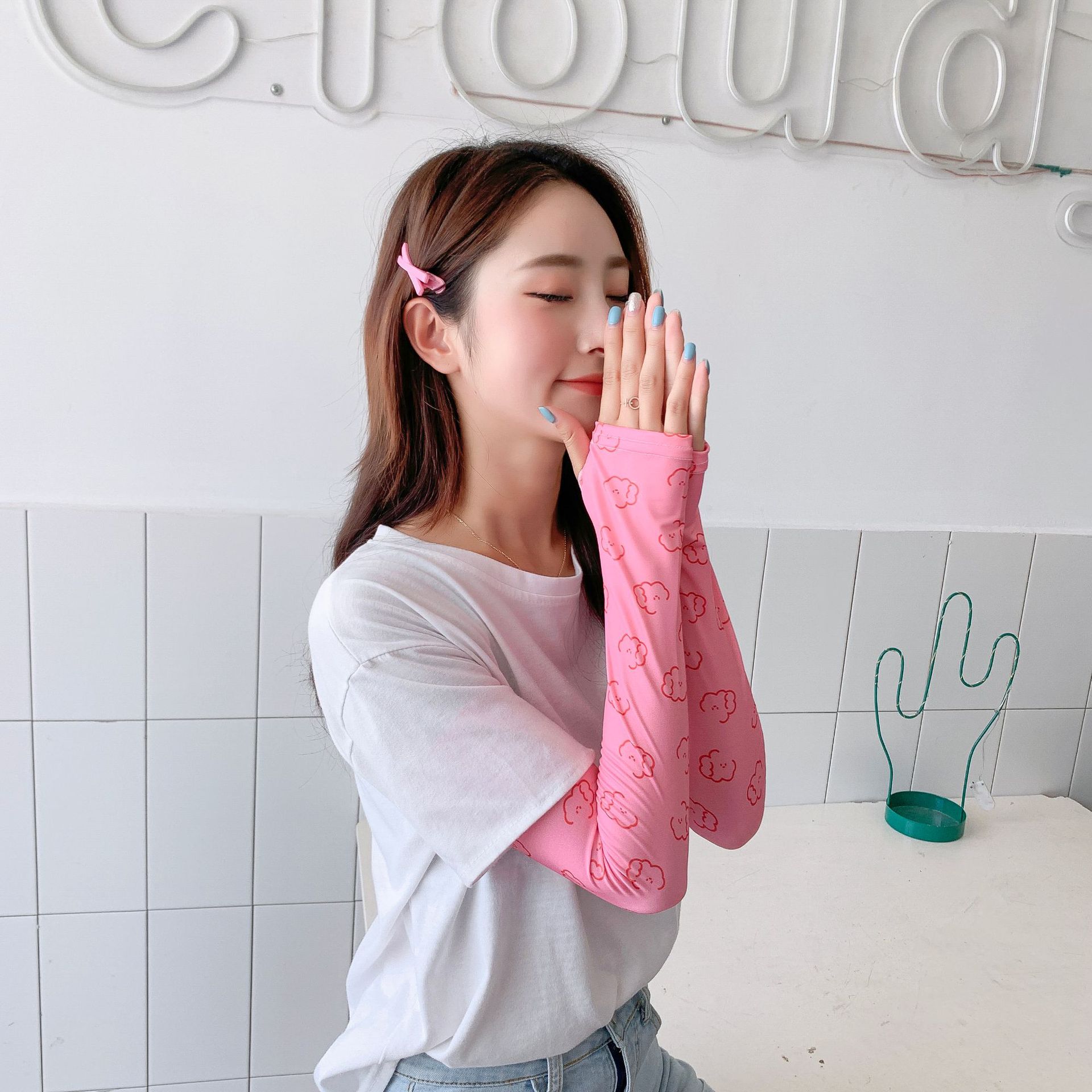 新款韩版泫雅夏季冰丝防晒手臂袖套冰袖女学生手臂套骑行防晒袖