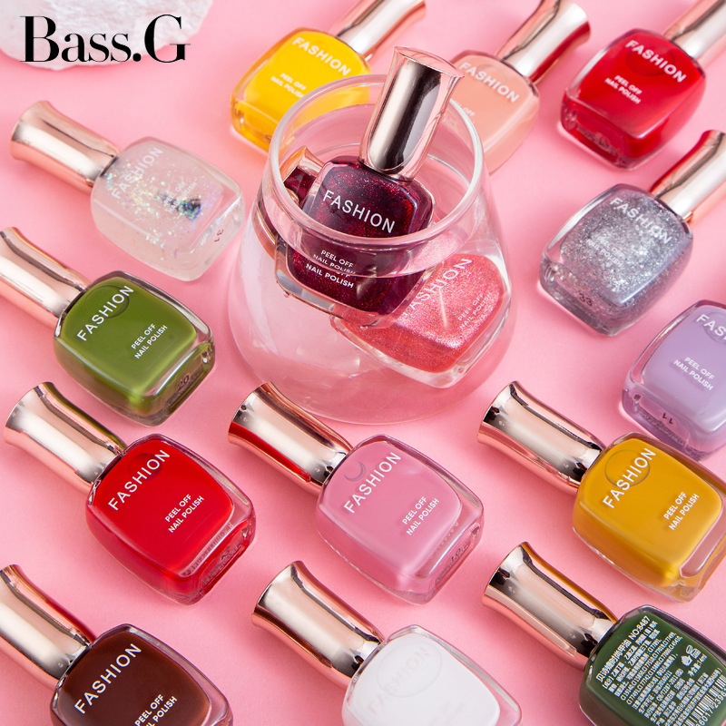 bk贝诗婕流行时尚指甲油环保持久不可剥亮片珠光酒红艳丽甲彩14ml