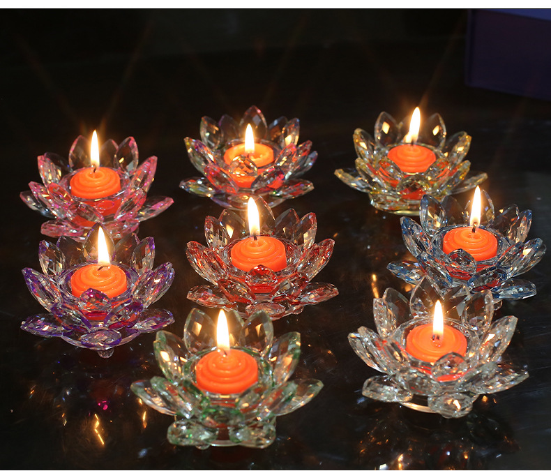 Factory Direct Sales Wholesale Butter Lamp Crystal Lotus Candlestick Lotus Home Decoration Lamp Holder Crafts