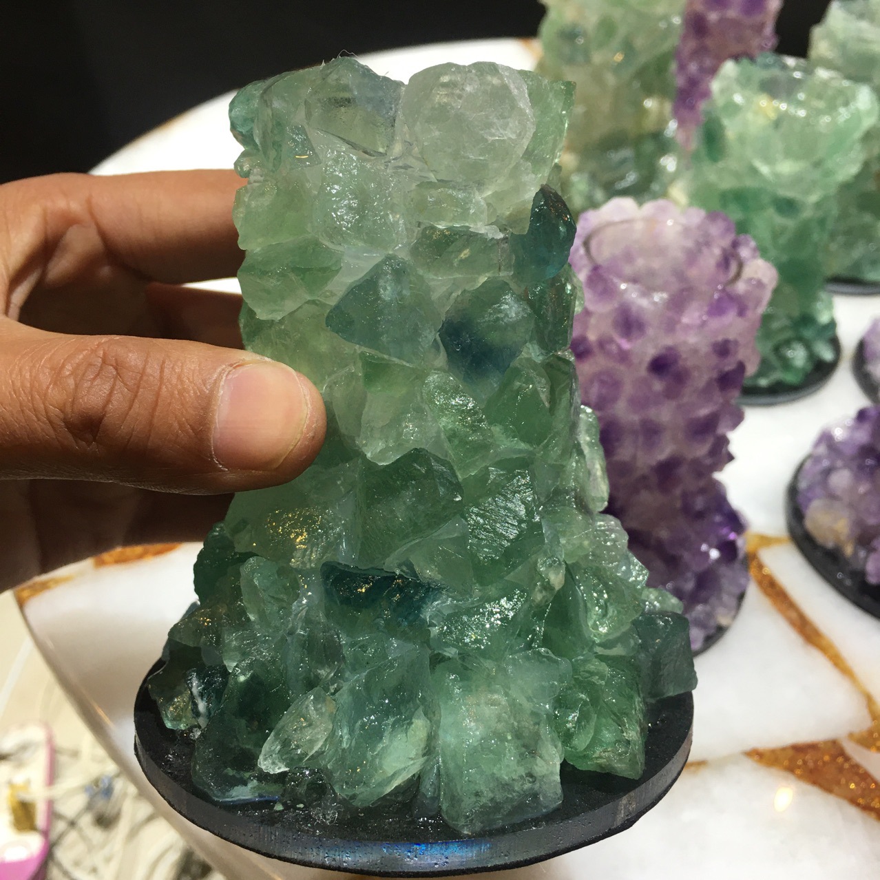 2020年热销天然紫水晶绿萤石蜡烛台婚庆家庭高档装饰摆件支持定制