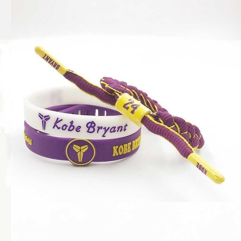 nba球星科比编织手绳环圈3条装可调节搭扣运动夜光硅胶腕带三件套