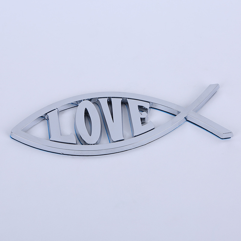 鱼型车标耶稣车型立体标牌3d汽车装饰贴标电镀商标logo