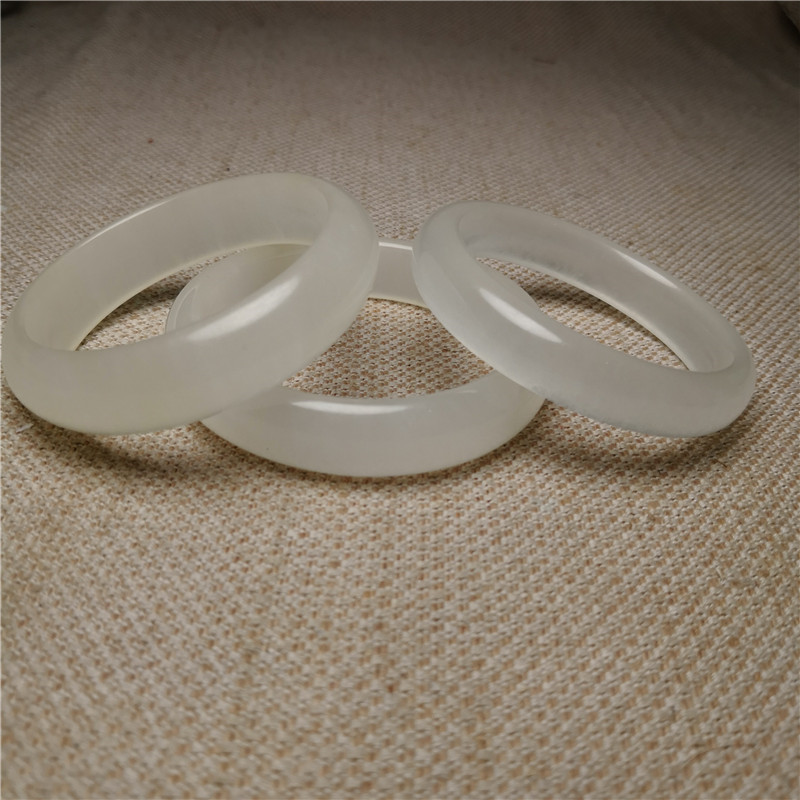 天然阿富汗蚕丝玉手镯女款精品玉石冰种手镯a货白玉节日礼品