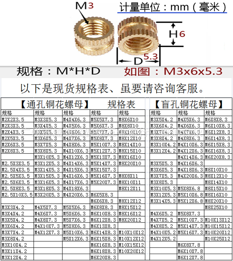 注塑铜花螺母gb809-h59 镶嵌件滚花螺母a型 通孔 b型 盲孔预埋件